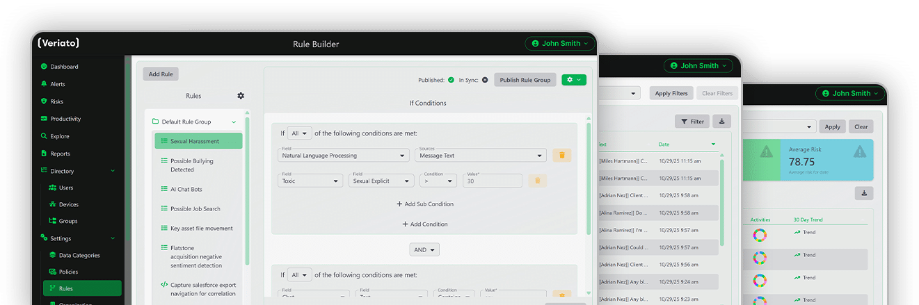 IRM dashboard screens